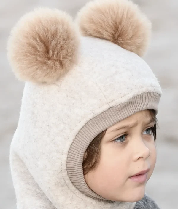 Kids/BOY Huttelihut Girl 2-8Y | Boy 2-8Y>Balaclava W. Alpaca Pompoms, Sand Melange –