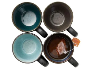Bitz Kitchen>coffee cup stoneware 30 cl 4 pieces, black / blue mix