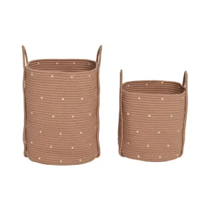 Kids OYOY Storage>Dot Cotton Rope Basket, Set of 2 Caramel –