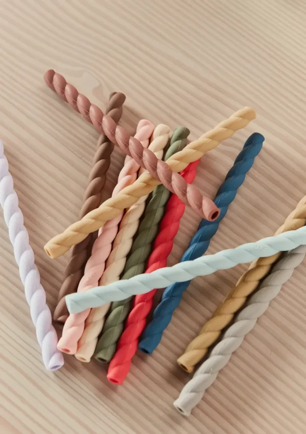 Kids OYOY Dinnertime | Birthday / Party>Mellow Silicone Straw, Pack of 6 Rose –