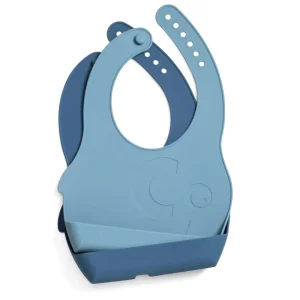 Kids Sebra Interior Dinnertime>Silicone bib set 2 pcs. Vintage blue – Sebra