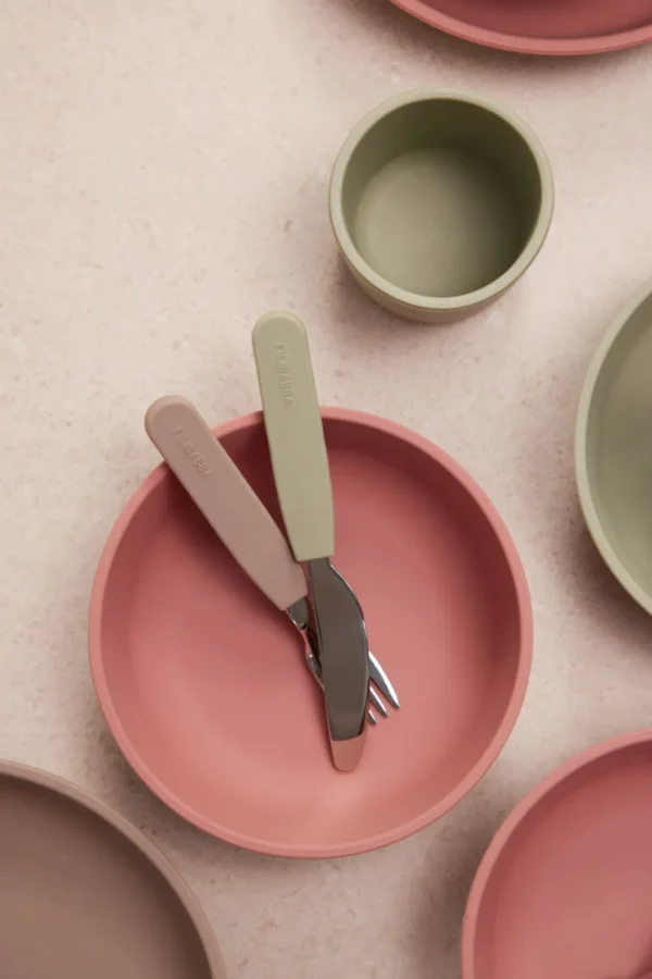 Kids FILIBABBA Dinnertime>Silicone cutlery set Green –