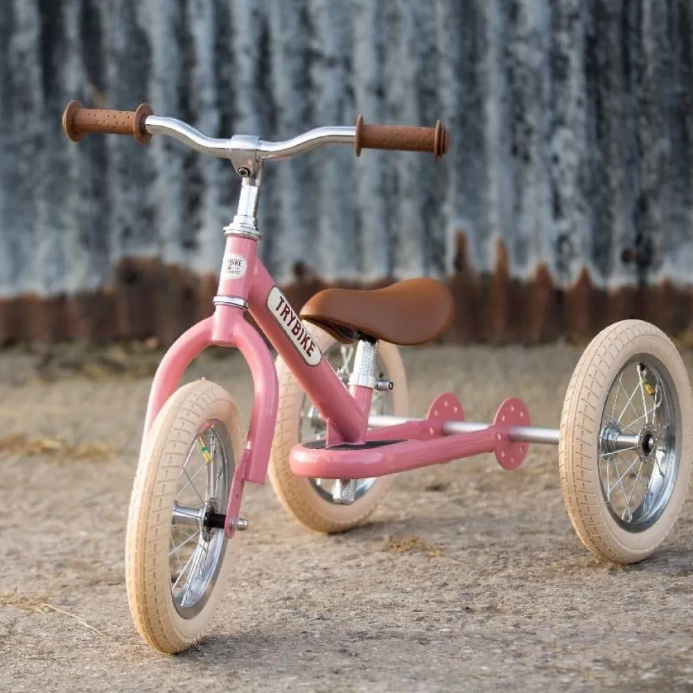 trybike_steel_in_vintage__2-1.webp Kids Trybike Outdoor Toys | Bikes, Scooters And Helmets>steel 2-in-1, Vintage Pink 3 wheeler –