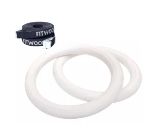 Kids Fitwood of Scandinavia Wooden Toys | Balance Toys>Ulpu Mini Gym Rings, White Wax with black straps – Fitwood