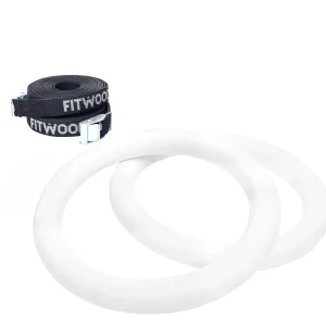 Kids Fitwood of Scandinavia Wooden Toys | Balance Toys>Ulpu Mini Gym Rings, White with black straps – Fitwood
