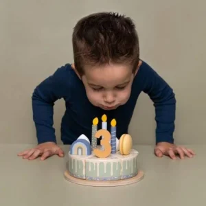 Kids Little Dutch Wooden Toys | Play Food>Wooden birthday cake Blue, 26-pcs –