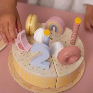 Kids Little Dutch Wooden Toys | Play Food>Wooden birthday cake Pink, 26-pcs –